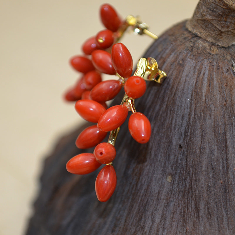 Natural Red Sea Bamboo Coral Earrings