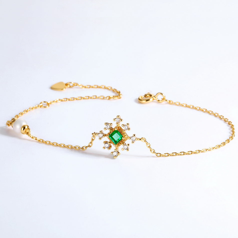 Silver plated Gold emerald bracelet