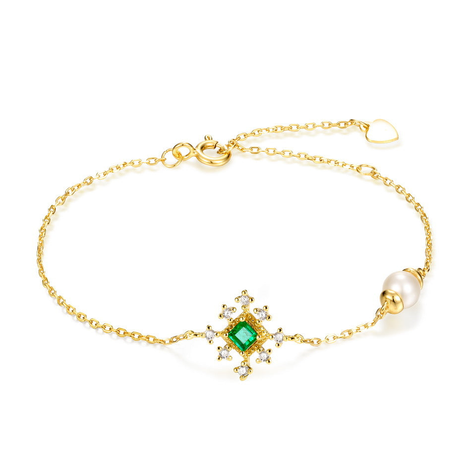 Silver plated Gold emerald bracelet