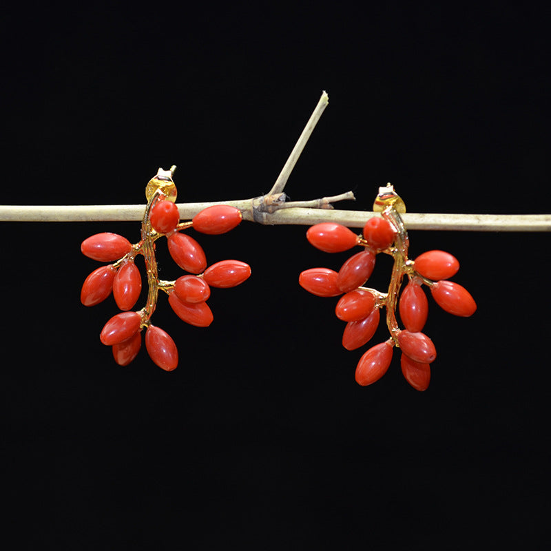 Natural Red Sea Bamboo Coral Earrings