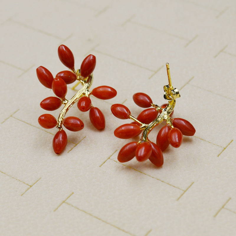 Natural Red Sea Bamboo Coral Earrings