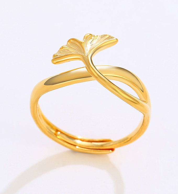 Ginkgo leaf ring-golden