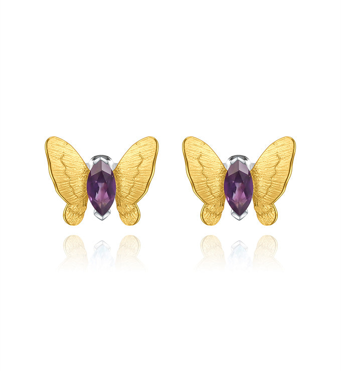 Butterfly Ear Studs-Natural Blue Topaz-Amethyst