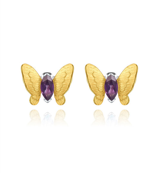 Butterfly Ear Studs-Natural Blue Topaz-Amethyst