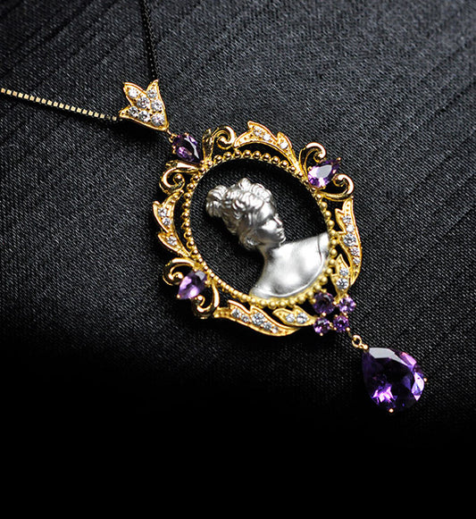 Goddess Pendant-Natural Amethyst-Citrine