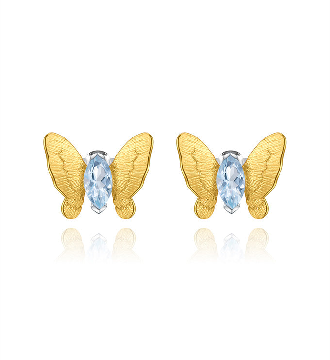 Butterfly Ear Studs-Natural Blue Topaz-Amethyst