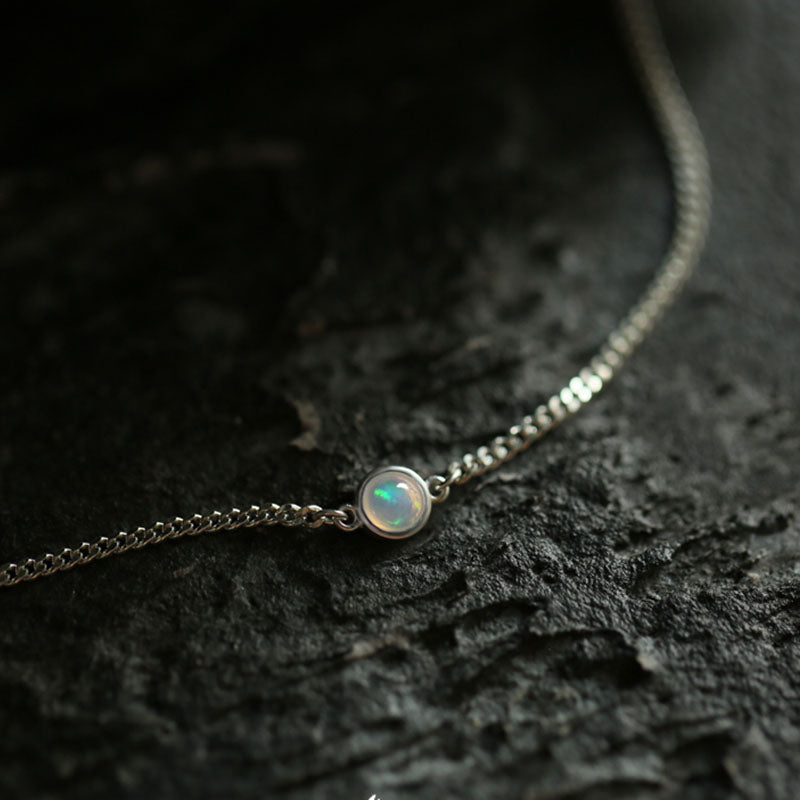 Natural Opal Inlaid Sterling Silver Bracelet