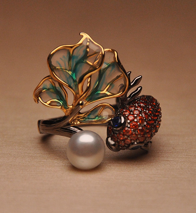 Fish Ring- Natural Pearl-gems