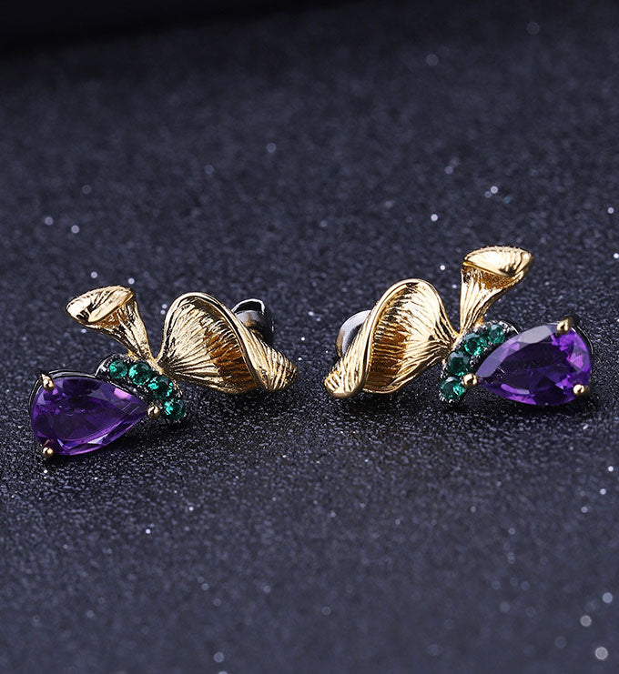 Pastoral Earrings-Natural Garnet-Amethyst-Blue Topaz