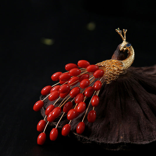 Sea Bamboo Coral Peacock brooch