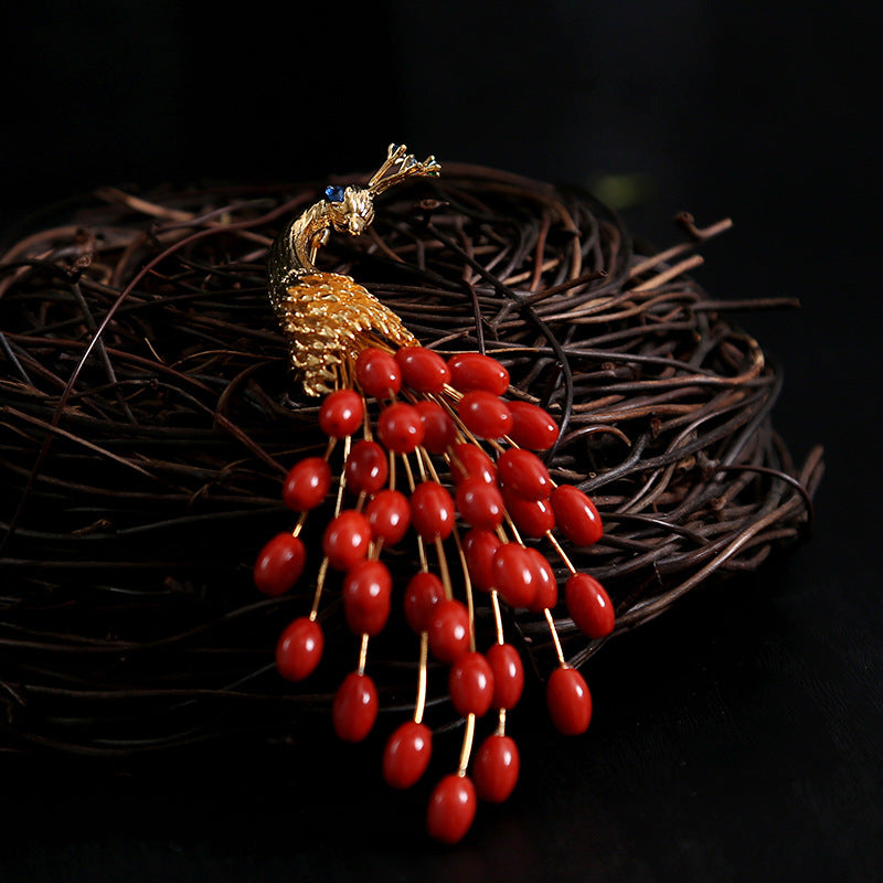 Sea Bamboo Coral Peacock brooch