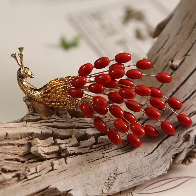 Sea Bamboo Coral Peacock brooch