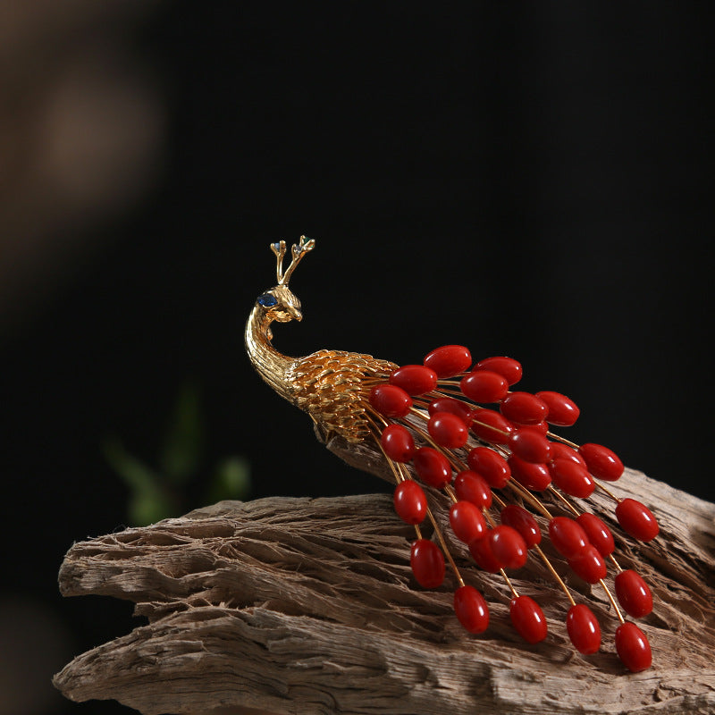 Sea Bamboo Coral Peacock brooch