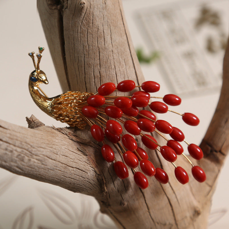 Sea Bamboo Coral Peacock brooch