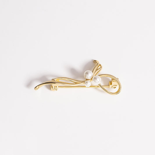 Gold-plated bow pearl brooch