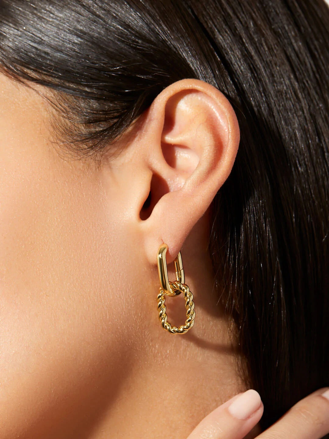 Gold Plated Double Ring Buckle Earrings