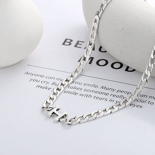 Silver plated H-letter thick chain hip-hop street style necklace