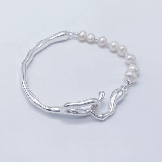 Simple irregular pearl bracelet silver plated