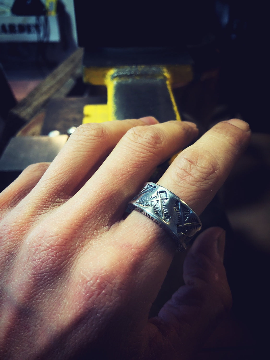 Carved silver ring handmade