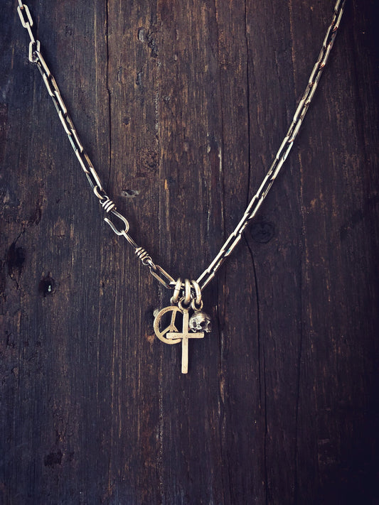 Skull and Cross Sterling Silver Necklace Handmade