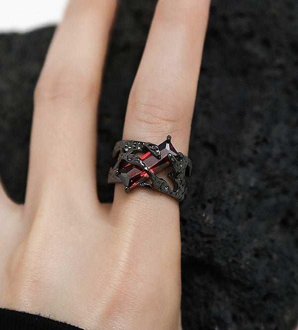 Dark red zircon ring