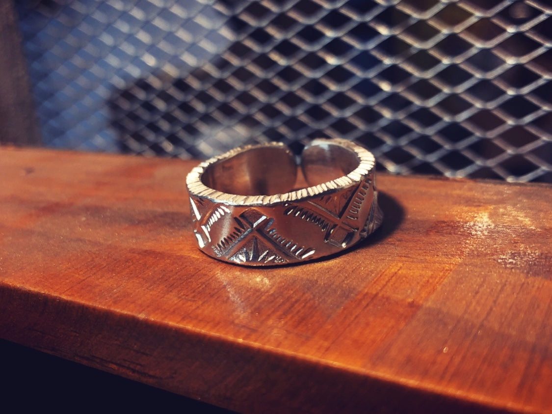 Carved silver ring handmade