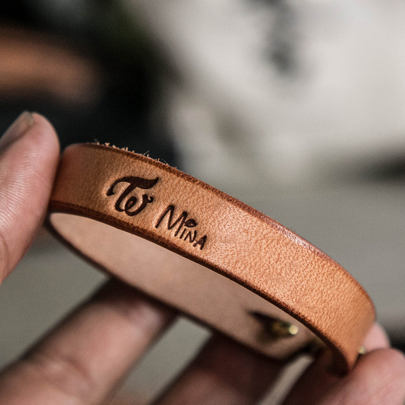 Handmade cowleather bracelet lettering