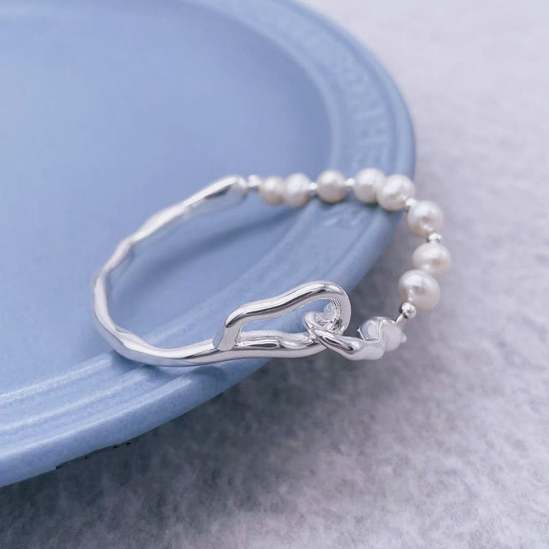 Simple irregular pearl bracelet silver plated