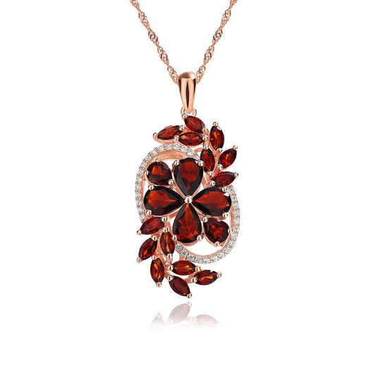 Hand made jewelry garnet flower necklace