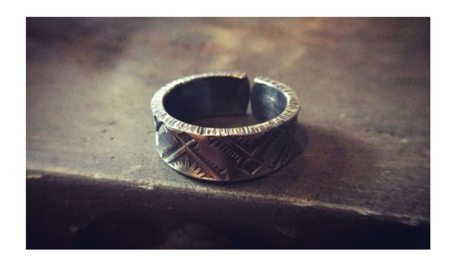 Carved silver ring handmade