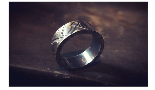 Carved silver ring handmade