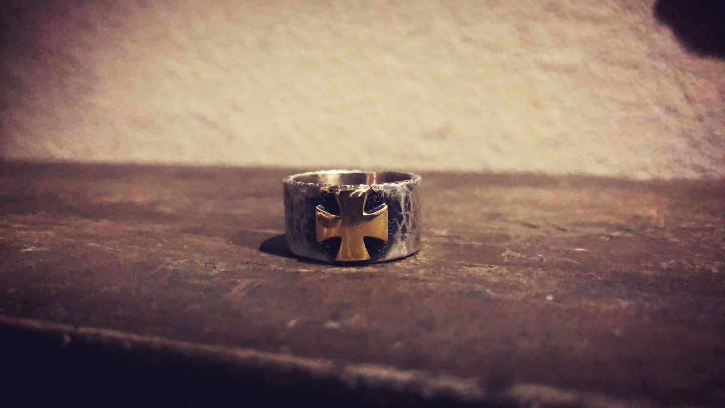 Golden Cross Handmade Sterling Silver Ring