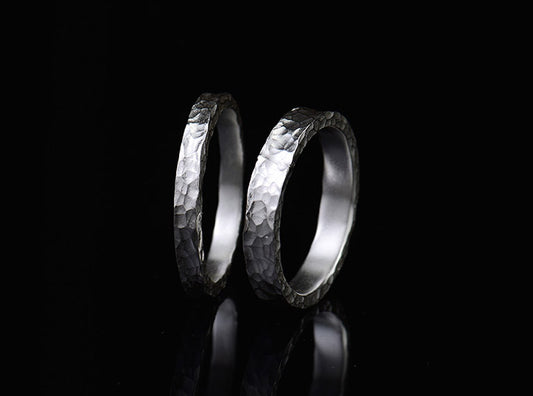 Hammering sterling silver couple ring handmade