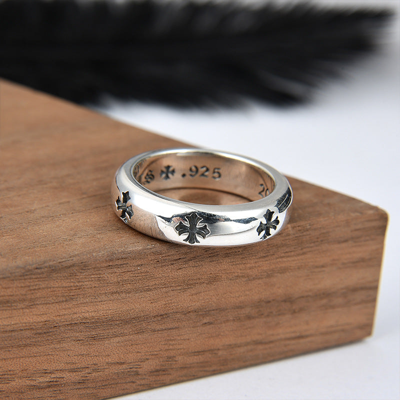 Silver Hip-hop Cross Ring