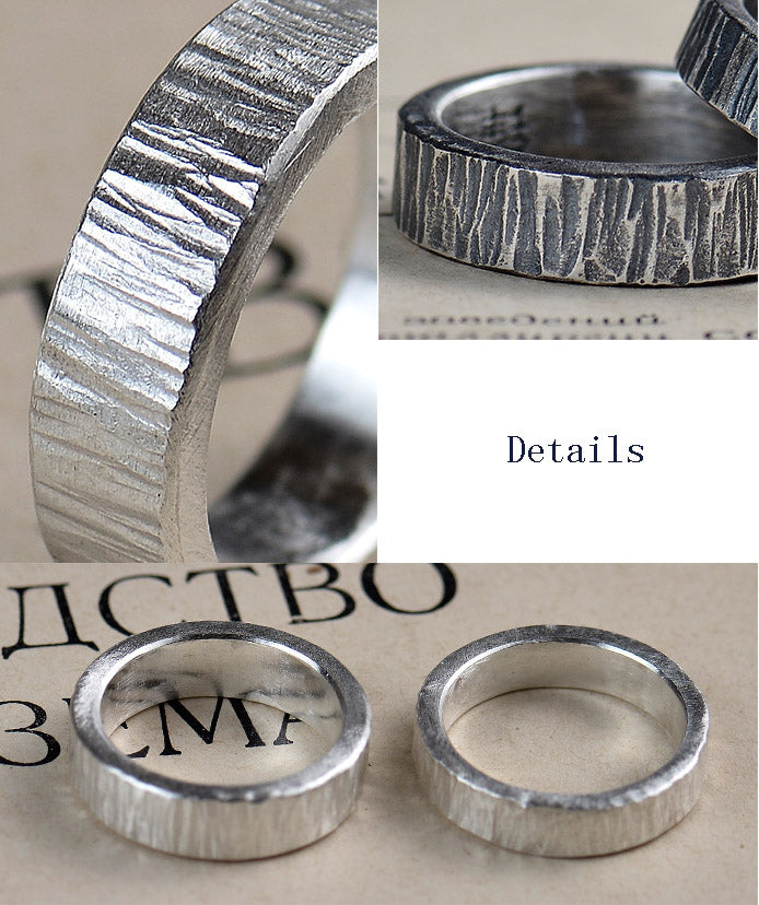 Sterling silver ring with bark pattern handmade