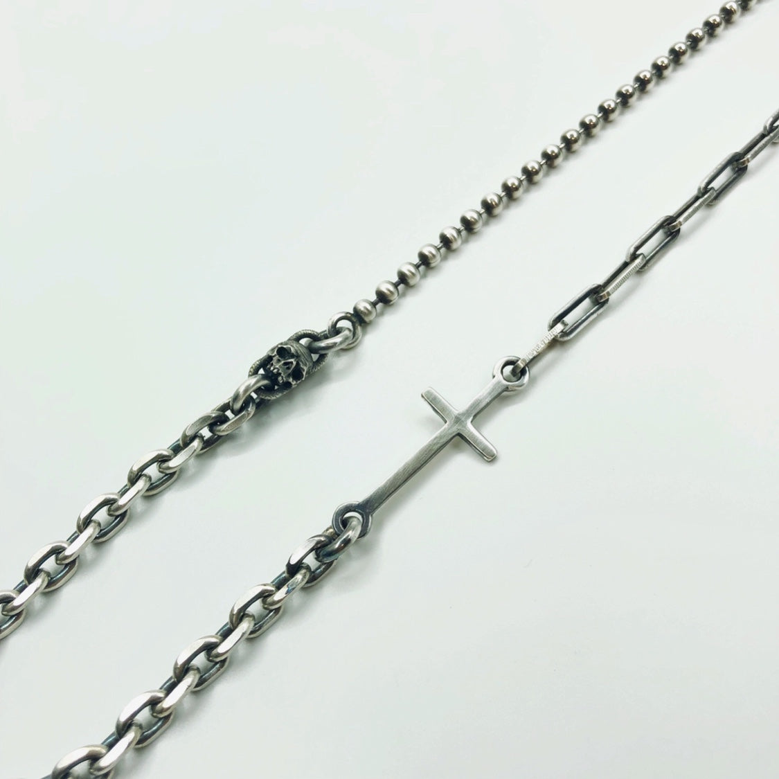 Cross sterling silver necklace mix matched chain handmade