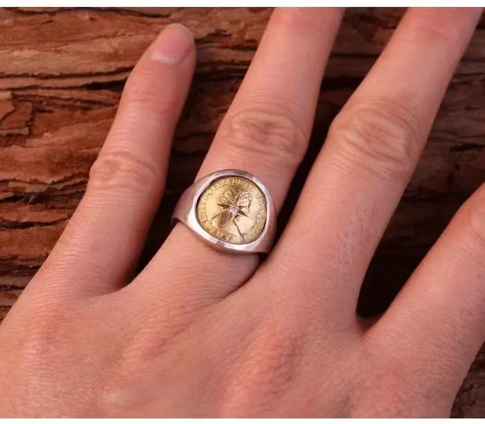 Elizabeth Brass Coin Handmade Ring sterling silver