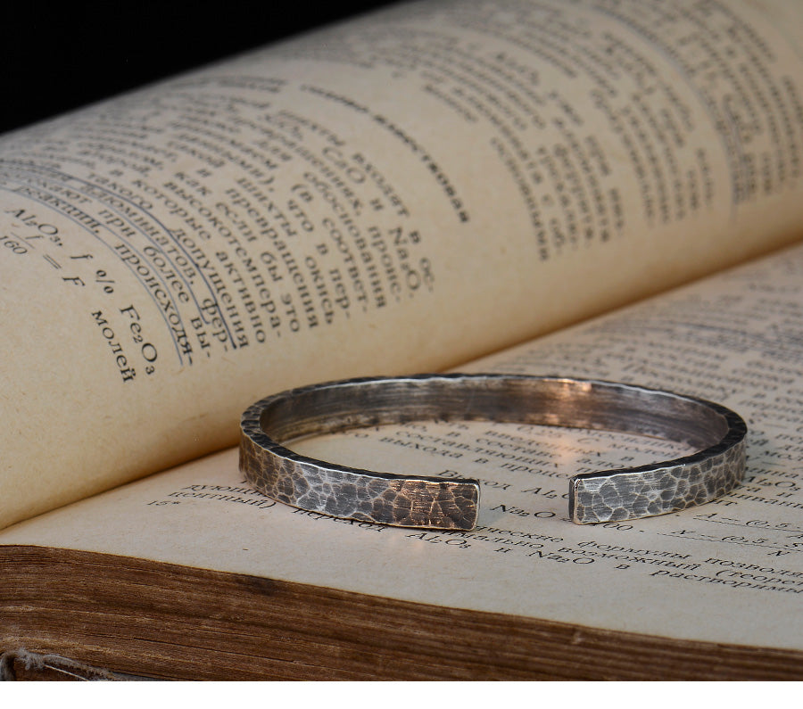 Solid open sterling silver hand hammer bracelet