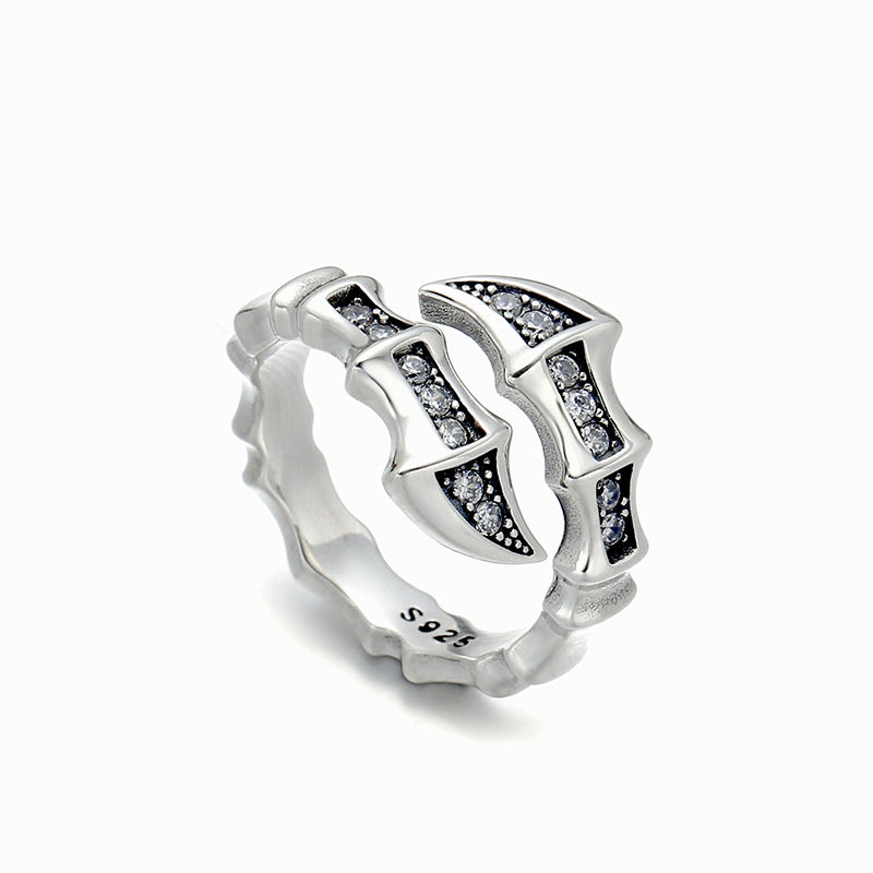 Silver plated snake bone ring inlaid with zircon