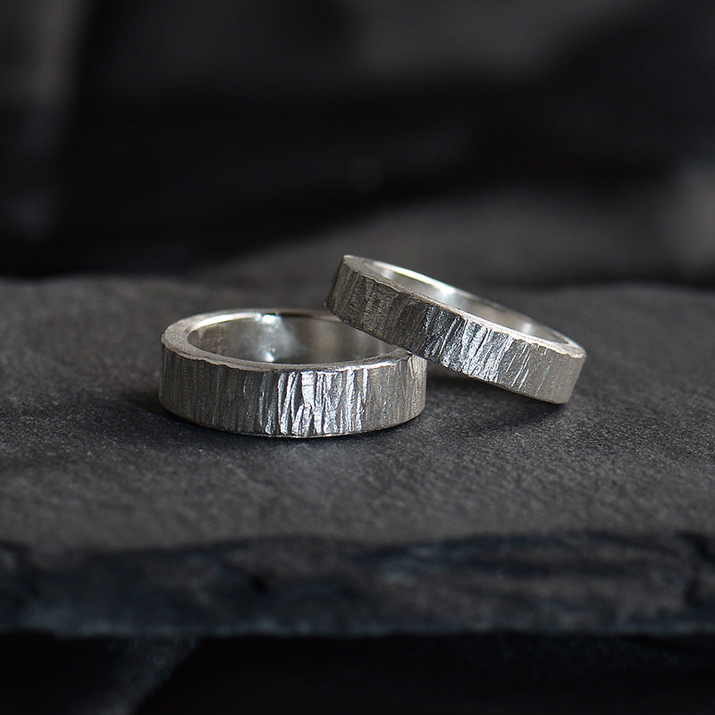 Sterling silver ring with bark pattern handmade