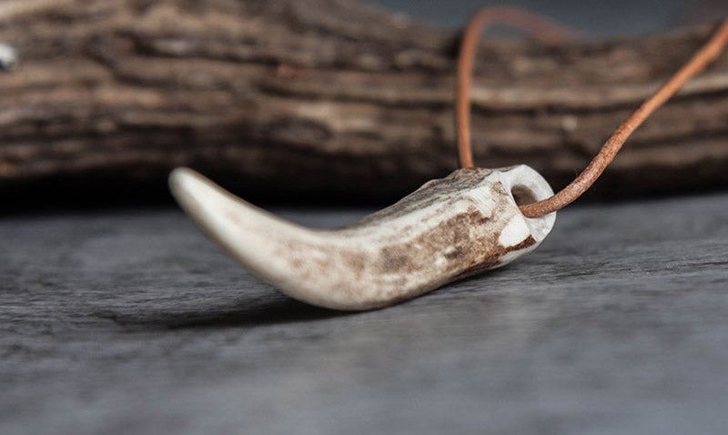 Natural deer horn pendant cowleather necklace handmade