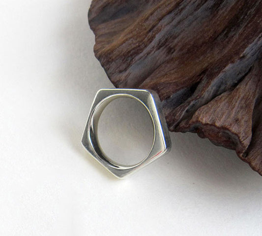 Sterling silver pentagon ring