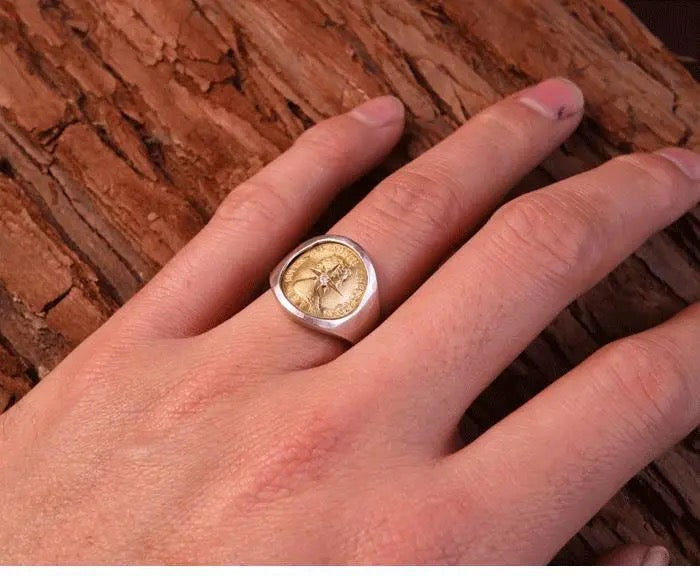 Elizabeth Brass Coin Handmade Ring sterling silver