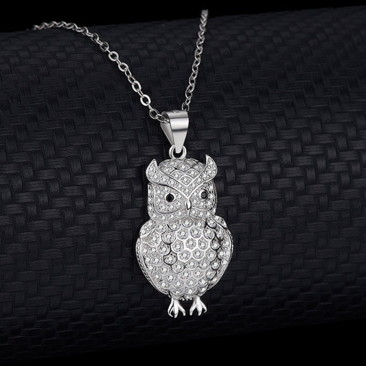 Owl pendant necklace with diamonds