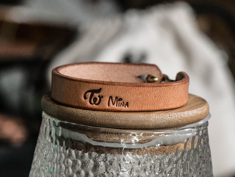 Handmade cowleather bracelet lettering