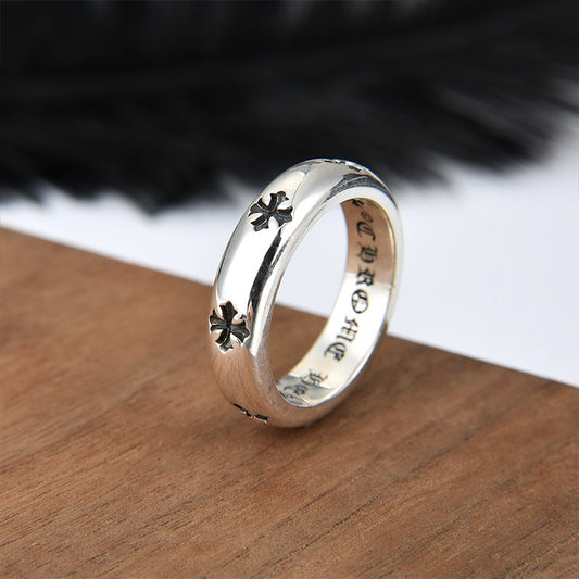 Silver Hip-hop Cross Ring