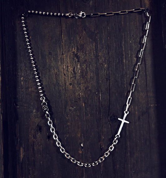 Cross sterling silver necklace mix matched chain handmade