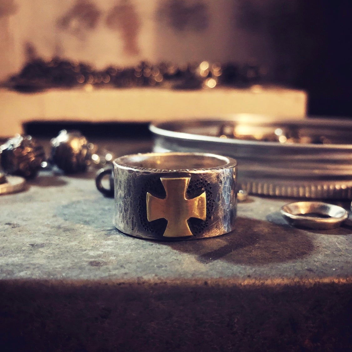 Golden Cross Handmade Sterling Silver Ring