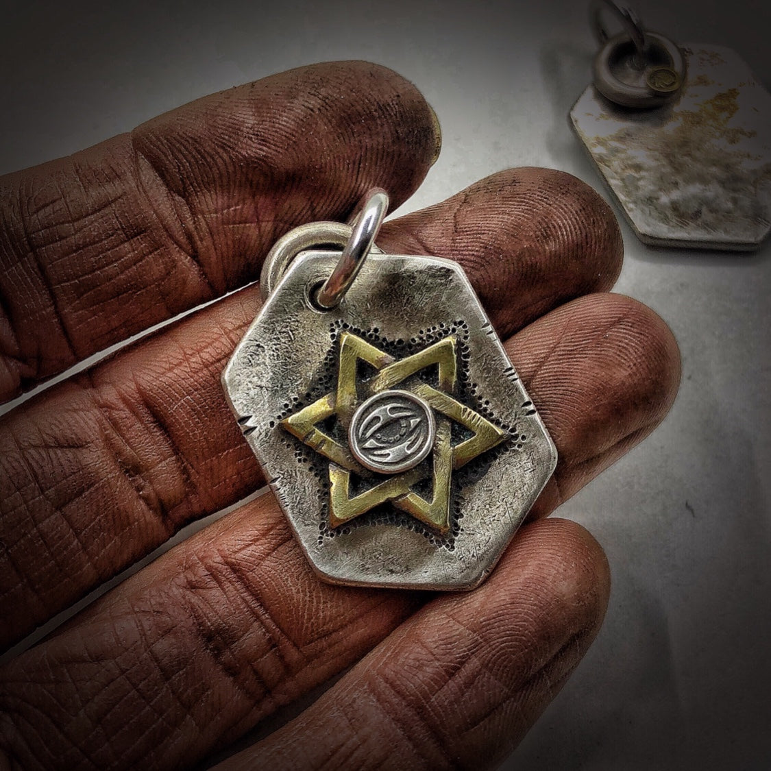 Eye Hexagram sterling silver pendant handmade