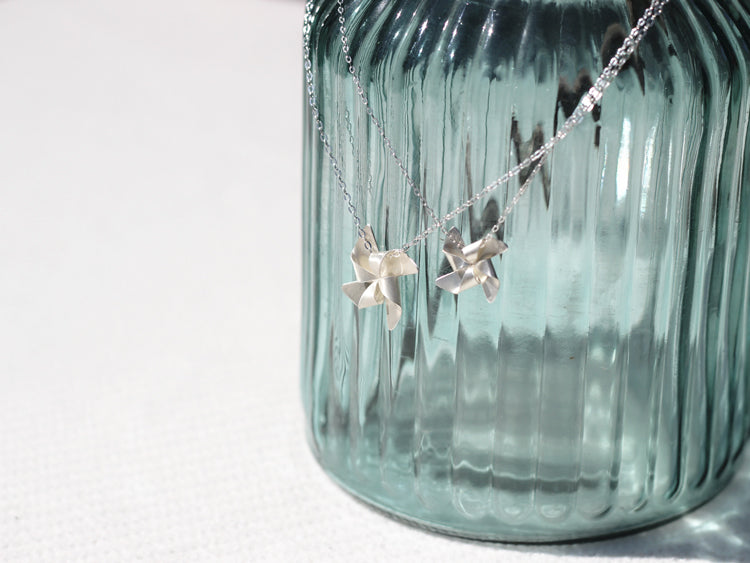 Windmill leaf pendant necklace handmade sterling silver